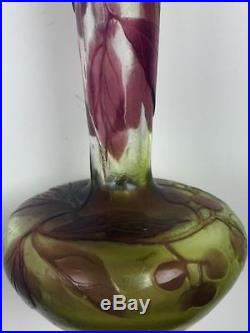 Magnifique Vase A Long Col Galle Pate De Verre Art Deco Nancy