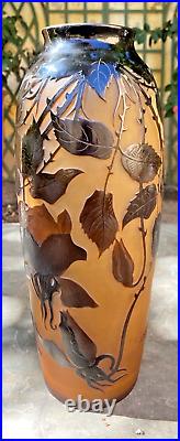 MAGNIFIQUE Vase ART NOUVEAU de 33cm aux roses Paul Nicolas D'argental vers 1915