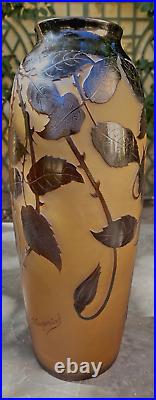 MAGNIFIQUE Vase ART NOUVEAU de 33cm aux roses Paul Nicolas D'argental vers 1915