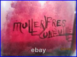 MULLER Frères Lunéville Grand vase 350mm à décor d'un paysage lacustre signé