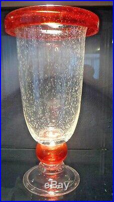 MURANO vase art deco verre bullé col ourlet teinté rouge-schneider, daum, biot
