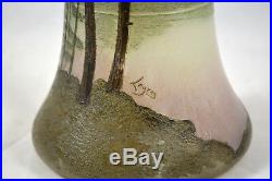 Magnifique Ancien Vase Degage A L'acide Legras Decor Sapin