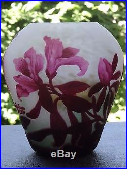 Magnifique vase en pâte de verre gravé à l'acide signé Muller frères Lunéville