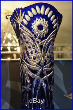 Manifique GRAND vase bleu cobalt Cristal double taille BOHEME H /37cm