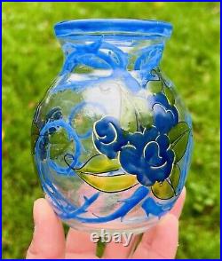 Mazoyer Enamelled Glass Vase Emaille Fleurs Art Deco Moulins Allier Auvergne 30