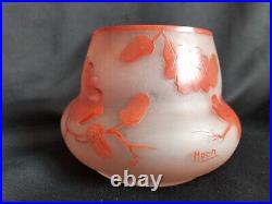 Moda/Daum / Vase en verre à feuilles de chêne dégagés à l'acide / Art Nouveau