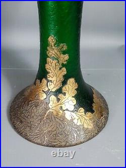 Montjoye Legras Très grand vase Art-nouveau décor glands, feuilles chêne 43 cm