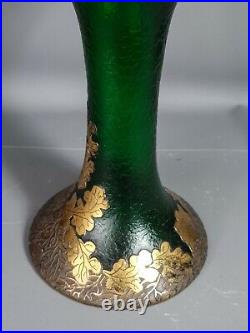 Montjoye & Legras Vase Art-nouveau décor glands, feuilles chêne 43 cm