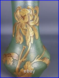 Montjoye Legras vase verre givré décor gravé émaillé d'iris, signé Très bon état