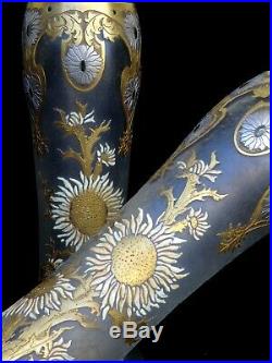 Montjoye Paire de Magnifiques Vases Art Nouveau Emaillés et Gravé Acide