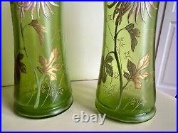 Montjoye St Denis vers1900 paire de vases verre émaillé excellent état ht 25 cms