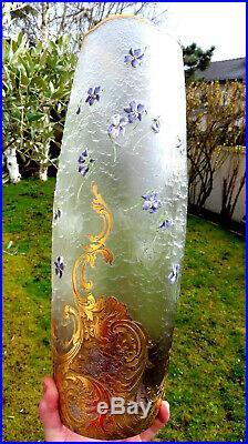 Monumental vase 1900 Violettes au vent par Montjoye, era legras daum Galle