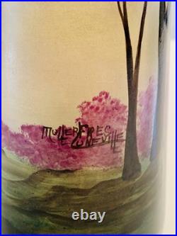 Muller Frères, Lunéville. Vase à décor peint d'un Paysage Lacustre