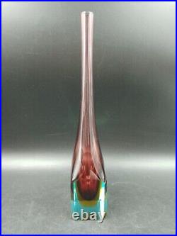 ORIGINAL Vase soliflore prisme hexagonale verre MURANO Sommerso Flavio Poli 1970