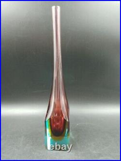 ORIGINAL Vase soliflore prisme hexagonale verre MURANO Sommerso Flavio Poli 1970