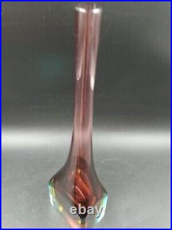 ORIGINAL Vase soliflore prisme hexagonale verre MURANO Sommerso Flavio Poli 1970