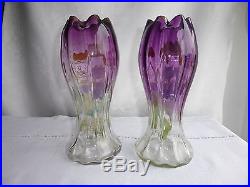 PAIRE DE VASES EMAILLES ART NOUVEAU LEGRAS MONTJOYE VERRE EMAILLE à décor D'IRIS