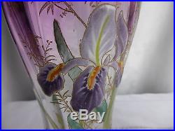 PAIRE DE VASES EMAILLES ART NOUVEAU LEGRAS MONTJOYE VERRE EMAILLE à décor D'IRIS