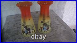 PAIRE DE vase émaillé legras DECOR ALSACE