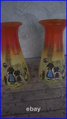 PAIRE DE vase émaillé legras DECOR ALSACE
