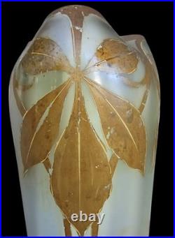 Paire Ancien Grand Vase Legras Belgrade Décor Feuilles Châtaignier Art Nouveau