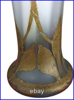 Paire Ancien Grand Vase Legras Belgrade Décor Feuilles Châtaignier Art Nouveau