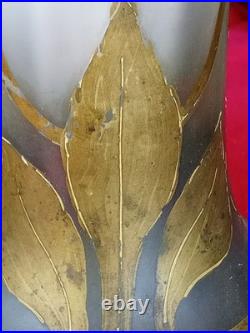 Paire Ancien Grand Vase Legras Belgrade Décor Feuilles Châtaignier Art Nouveau