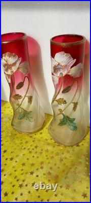 Paire De Grand Vase Émaillé Theodore Legras Torsadé Modèle Musset Art Nouveau
