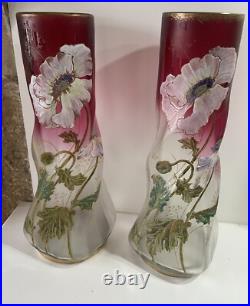 Paire De Grand Vase Émaillé Theodore Legras Torsadé Modèle Musset Art Nouveau