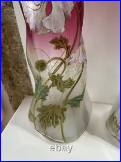 Paire De Grand Vase Émaillé Theodore Legras Torsadé Modèle Musset Art Nouveau