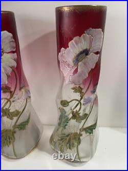 Paire De Grand Vase Émaillé Theodore Legras Torsadé Modèle Musset Art Nouveau