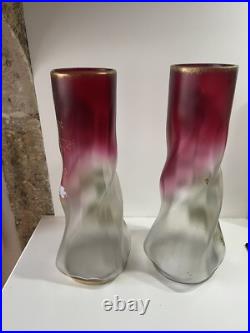 Paire De Grand Vase Émaillé Theodore Legras Torsadé Modèle Musset Art Nouveau