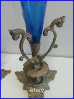 Paire De Grands Vases Cornets, Art Nouveau Vers 1900, Cristal