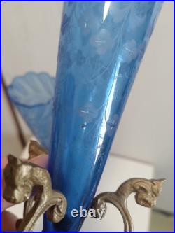 Paire De Grands Vases Cornets, Art Nouveau Vers 1900, Cristal