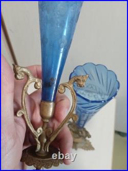 Paire De Grands Vases Cornets, Art Nouveau Vers 1900, Cristal