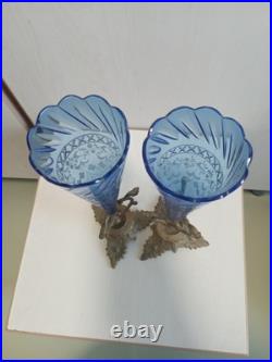Paire De Grands Vases Cornets, Art Nouveau Vers 1900, Cristal