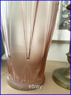 Paire De Vase (2) Verre Pressé Moulé Dépoli Rose Art Déco Circa 1930 Espaivet Paire De Vase (2) Verre Pressé Moulé Dépoli Rose Art Déco Circa 1930 Espaivet