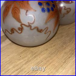 Paire De Vases Boule En Verre Peint Signé Fanus École De Nancy