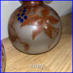 Paire De Vases Boule En Verre Peint Signé Fanus École De Nancy