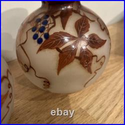 Paire De Vases Boule En Verre Peint Signé Fanus École De Nancy