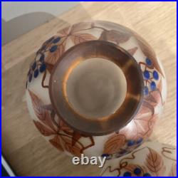 Paire De Vases Boule En Verre Peint Signé Fanus École De Nancy