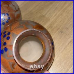 Paire De Vases Boule En Verre Peint Signé Fanus École De Nancy