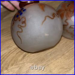 Paire De Vases Boule En Verre Peint Signé Fanus École De Nancy