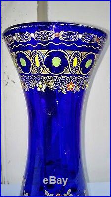Paire De Vases En Verre Bleu Émaillé Legras Montjoye 1900 Art Nouveau