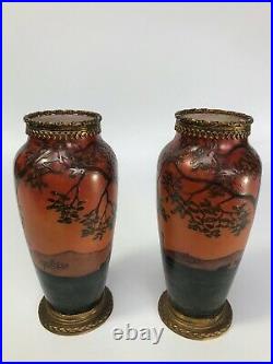 Paire De Vases Pate De Verre Gauthier Camille Foret 1900 Art Nouveau C2639