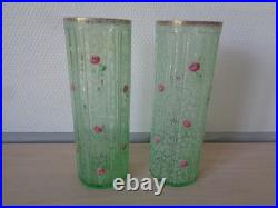 Paire De Vases Rouleau En Verre Emaille Decor Floral Legras