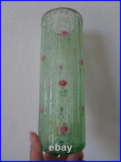 Paire De Vases Rouleau En Verre Emaille Decor Floral Legras