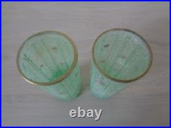 Paire De Vases Rouleau En Verre Emaille Decor Floral Legras