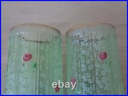Paire De Vases Rouleau En Verre Emaille Decor Floral Legras