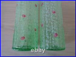 Paire De Vases Rouleau En Verre Emaille Decor Floral Legras